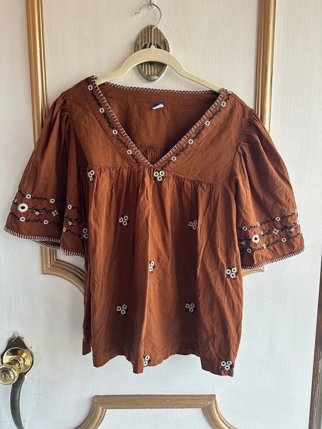 Medium - brown embroidered top