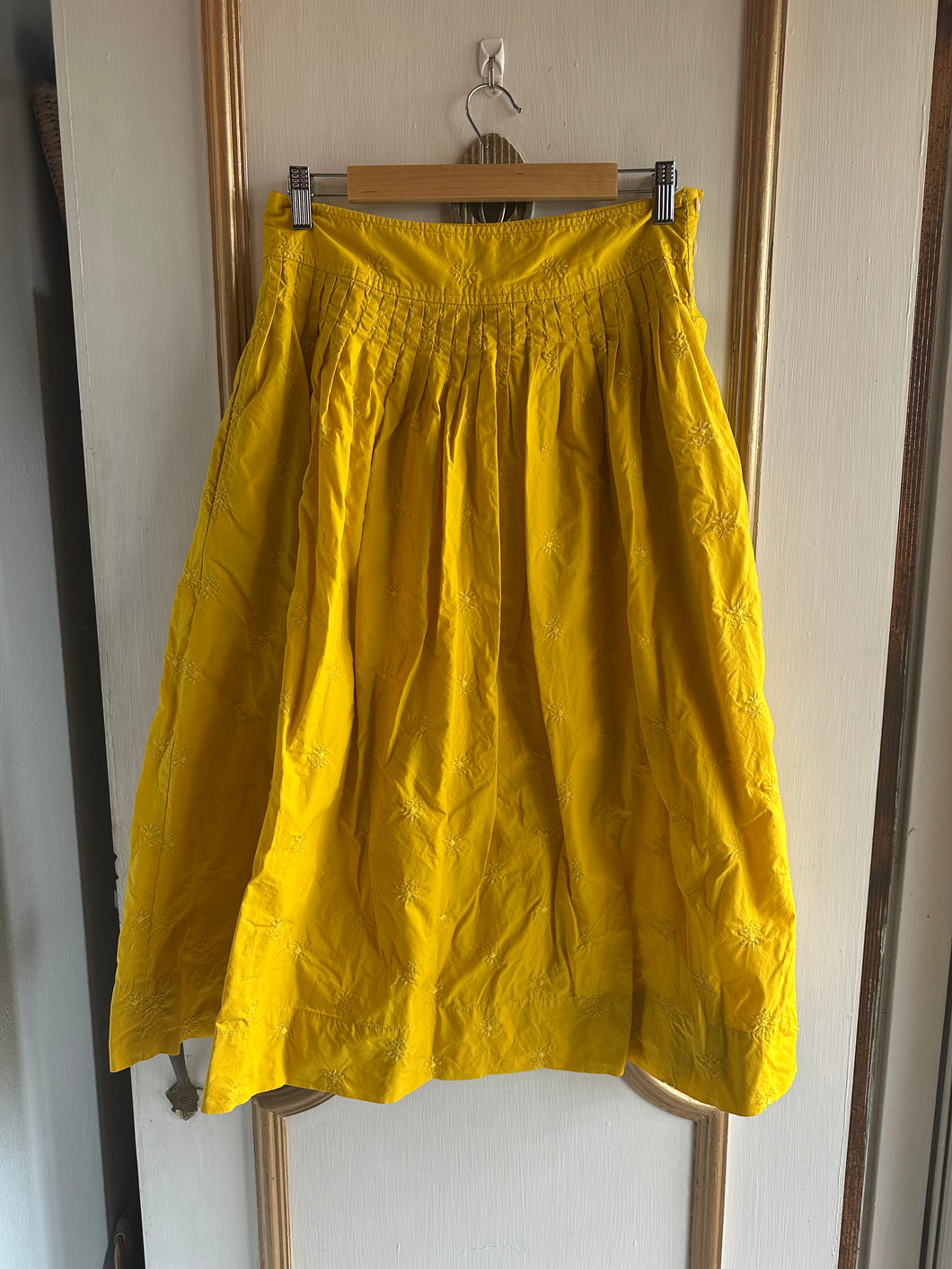 Small - yellow floral embroidered midi skirt