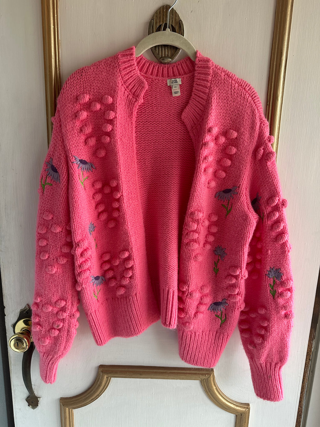 XS/S - Pink textured and embroidered open cardigan