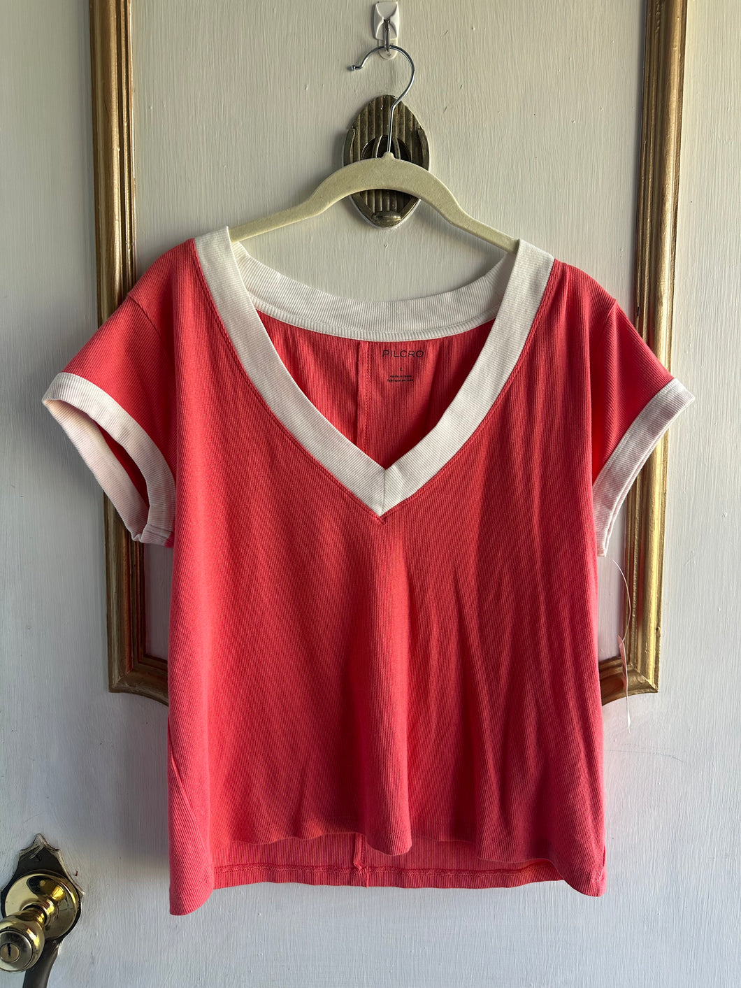 Large/Extra Large - watermelon ribbed crop tee